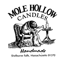 MOLE HOLLOW CANDLES HANDMADE SHELBURNE FALLS, MASSACHUSETTS 01370 trademark
