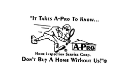 A-PRO HOME INSPECTION SERVICE CORP. "IT TAKES A-PRO TO KNOW... DON'T BUY A HOME WITHOUT US!" trademark