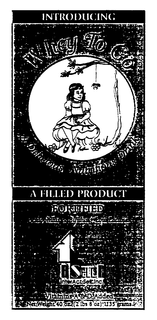 INTRODUCING WHEY TO GO A DELICIOUS NUTRITIOUS DRINK A FILLED PRODUCT FORTIFIED ACIDOPHILUS & BIFIDUS LOW LACTOSE I SELL I INTERACT SELL, INC. VITAMINS A & D ADDED trademark