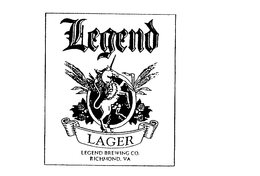 LEGEND LAGER LEGEND BREWING CO. RICHMOND, VA trademark