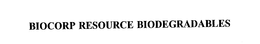 BIOCORP RESOURCE BIODEGRADABLES trademark