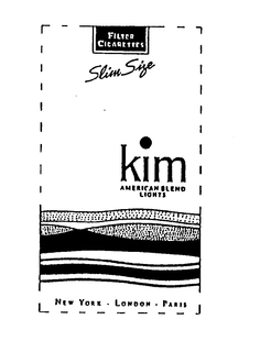 KIM AMERICAN BLEND LIGHTS SLIM SIZE FILTER CIGARETTES NEW YORK LONDON PARIS trademark