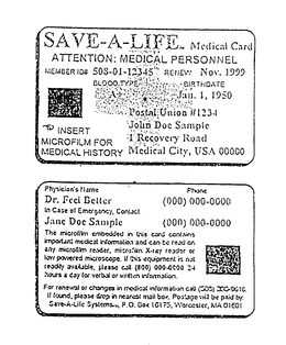 SAVE-A-LIFE MEDICAL CARD trademark