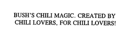 BUSH'S CHILI MAGIC. CREATED BY CHILI LOVERS, FOR CHILI LOVERS! trademark
