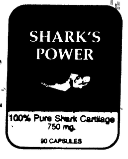 SHARK'S POWER 100% PURE SHARK CARTILAGE 750 MG 90 CAPSULES trademark