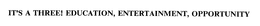 IT'S A THREE! EDUCATION, ENTERTAINMENT, OPPORTUNITY trademark