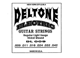 MARK NEW YORK CITY, U.S.A DELTONE ELECTRIC GUITAR STRINGS REGULAR LIGHT GAUGE NICKEL WOUND DL 009 .009 .011 .016 .024 .032 .042 MADE IN U.S.A trademark