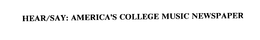 HEAR/SAY: AMERICA'S COLLEGE MUSIC NEWSPAPER trademark