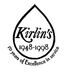 KIRLINS 1948-1998 50 YEARS OF EXCELLENCE IN SERVICE trademark