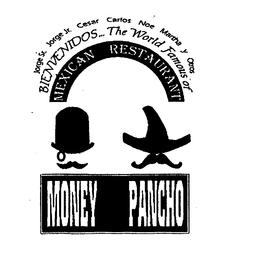 JORGE SR. JORGE JR. CESAR CARLOS NOE MARTHA Y OSTROS BIENVENIDOS...THE WORLD FAMOUS OF MEXICAN RESTAURANT MONEY PANCHO trademark