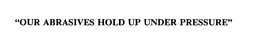 "OUR ABRASIVES HOLD UP UNDER PRESSURE" trademark