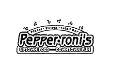 PIZZAS PASTAS SALAD BAR PEPPER RONI'S UPTOWN FOOD DOWNTOWN FUN trademark