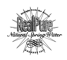 STRAIGHT FROM THE SOURCE REALPURE NATURAL SPRING WATER FOUNDED 1917 trademark