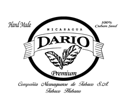 HAND MADE 100% CUBAN SEED NICARAGUA DARIO PREMIUM COMPANIA NICARAGUENSE DE TABACO S.A. TABACO HABANO trademark