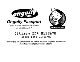 OHGOLLY.COM OHGOLLY PASSPORT # YOUR LICENSE TO DRIVE THE STREETS OF OHGOLLY.COM # JIMMY THE PAPERBOY trademark