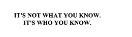 IT'S NOT WHAT YOU KNOW. IT'S WHO YOU KNOW. trademark