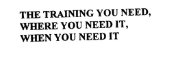 THE TRAINING YOU NEED, WHERE YOU NEED IT, WHEN YOU NEED IT trademark
