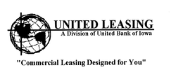 UNITED LEASING A DIVISION OF UNITED BANK OF IOWA "COMMERCIAL LEASING DESIGNED FOR YOU" trademark