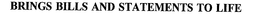 BRINGS BILLS AND STATEMENTS TO LIFE trademark
