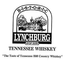 HISTORIC LYNCHBURG POP 668 TENNESSEE WHISKEY "THE TASTE OF TENNESSEE HILL COUNTRY WHISKEY" trademark