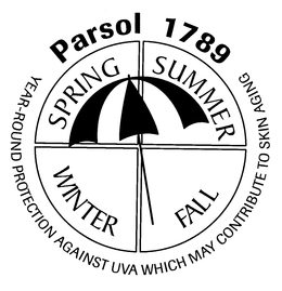 PARSOL 1789 YEAR-ROUND PROTECTION AGAINST UVA WHICH MAY CONTRIBUTE TO SKIN AGING SPRING SUMMER WINTER FALL trademark