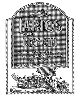 LARIOS DRY GIN DISTILLED IN TRADITIONAL POT STILLS USING A SELECTED OF NATURAL AND PURE INGREDIENTS DISTILLED LONDON DRY GIN ESTABLISHED 1866 1LE 40% VOL trademark