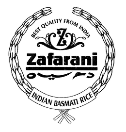 BEST QUALITY FROM INDIA Z ZAFARANI INDIAN BASMATI RICE AND DESIGN trademark