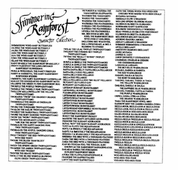 SHIMMERING RAINFOREST CHARACTER COLLECTION SHIMMERING WIND-HARP BUTTERFLIES JALINDA THE WIND-HARP BUTTERFLY JALISA THE WIND-HARP BUTTERFLY JAHA THE WIND-HARP BUTTERFLY JAJA THE WIND-HARP BUTTERFLY JUMA THE WIND-HARP BUTTERFLY JELANI THE WIND-HARP BUTTERFLY RAINY SPARKLE THE RAINFOREST SPARKLEFLY SWIFTY FLEETFOOT THE LONG-DISTANCE RAINFOREST RUNNERBUG FIONA & FIODOODAD, THE FANCY FIREFLIES HARRY & HARRIETTA, THE HAIRY RAINFOREST SUSPENDER SPIDERS UMBERTO, THE HAIRY RAINFOREST CATERPILLAR MAKANI THE KINDHEARTED RAINFOREST MOTH GILLESPIE THE GREEN FLYING RAINFOREST BUG TWURPLE THE PURPLE TWIPPADOTTAMO TWINKLE THE TWINKLY PINK TWIPPADOTTAMO TWELLOW MELLOWFELLOW THE YELLOW TWIPPADOTTAMO TWORANGE "TWOR" THE ORANGEY ORANGE TWIPPADOTTAMO TWEMERALD THE GREEN AS EMERALDS TWIPPADOTTAMO TWURQ THE TURQUOISE TWIPPADOTTAMO TWAILOR THE SAILOR TWIPPADOTTAMO TWASKET THE BASKETBALL TWIPPADOTTAMO TWOSIE THE ROSY DANCING TWIPPADOTTAMO TWOW THE "WOW!" TWIPPADOTTAMO TWOON THE MOONLIGHT-LOVING "ASK FOR THE MOON" TWIPPADOTTAMO TWINKALEE THE HAPPY DANCING PINK TWIN TWIPPADOTTAMO TWINKALOU THE JOYFUL DANCING CORAL TWIN TWIPPADOTTAMO TWED "TWEDDY" THE RED TWIPPADOTTAMO WITH HER TEDDY TWOOIE THE BLUER THAN BLUEY TWIPPADOTTAMO TWEEN THE SPRING GREEN TWIPPADOTTAMO TWAMBER THE AMBER TWIPPADOTTAMO WITH HER TWABBIT TWINTER THE BRAVE TWIPPADOTTAMO TWOLLY THE SILVER WHISTLE-BLOWING OLIVE GREEN TWIPPADOTTAMO VICTORIOUS & VANESSA THE VANAVASITOS (ELEPHANTS) WAYHIGH THE VANAVASITO WAHOO THE VANAVASITO WAHEESA THE VANAVASITO WATREEKA THE FEATHEREEKA EUREEKA THE FEATHEREEKA KAPEEKA THE FEATHEREEKA UPEEKA THE FEATHEREEKA MR. BEE GOOD & MRS. BEE KIND, THE RAINFOREST BEES WITH OVER 67 CHILDREN, INCLUDING BEE WHATEVER, BEE A SWEETHEART, & BEE A BLESSING TO OTHERS TWILAC THE LILAC TWIPLET TWIPPADOTTAMO TWILIGHT THE EVENING SKY TWIPLET TWIPPADOTTAMO TWYING THE "REALLY TRYING" TWIPLET TWIPPADOTTAMO BURPLE & BINKLE THE TWIPPADOTTAMOES ZURPLE & ZINKLE THE TWIPPADOTTAMOES GURPLE & GINKLE THE TWIPPADOTTAMOES BAFFA-DAFFA-DILLY-YAFFA-DELLA-FELLAROOS BAFFA-DILLY-DOO FELLAROO BELLA-DOO FELLAROO DELLA-FELLARULA-DOO "BIG BLUE" FELLAROO SKYLIGHT LILY-LEELO-LOU SUNLIGHT LILY-LEELO-LOU LISTENUP RUNFAST BUNNYRABBIT LISTENWELL RUNWELL BUNNY RABBIT PLEASELISTEN BUNNYRABBIT LISTENTOMORE BUNNYRABBIT LISTENTOWHAT BUNNYRABBIT LISTEN TOTHIS BUNNYRABBIT LISTENTOTHAT BUNNYRABBIT LISTENTOWHOM BUNNYRABBIT LISTENWHENEVERPOSSIBLE BUNNYRABBIT LISTENTOYOU BUNNYRABBIT LISTEN TOMETOO BUNNYRABBIT SOGGY THE RAINFOREST FROGGY MAJESTIC THE MANY-ANTLERED ADORADEER PRINCESS THE ELEGANT ADORADEER ROYAL "ROY" THE BABY ELEPHANT ADORADEER TUFFY & FLUFFY THE SQUAFFAHOOS SOFTLY & SWEETLY THE SQUAFFAHOOS SAINTLY & SMOOTHLY THE SQUAFFAHOOS SERENELY & SPARKLINGLY THE SQUAFFAHOOS SHERISSA THE BIRD WITH A THOUSAND FEATHERS DARIA THE BIRD WITH A THOUSAND FEATHERS ZARIA THE BIRD WITH A THOUSAND FEATHERS ICAN SO-YOUCAN-TOO, THE TOUCAN, ALSO KNOWN AS THE RAINFOREST SASHADINKADOE BAKARI & BARIKA THE STREAMING SUNLIGHT RAINFOREST BIRDS AYOKA THE FLUFFA-FAFFAFOO FRANZ & FRANCINE THE RAFNZ & FRANCINE THE RAFFRETTALOES LOFTY THE BABY RAFFRETTALO FAITH THE THERE-WHEN-YOU-NEED-HER UNICORN WHO SHINES WITH HIGH IDEALS SUZANNA SAVANNA EMERALD GLOW O'SHANNON MEI-LING SPRING BLOSSOM HUANG GLORIOUS GLORIETTA GLISSANDO ROSEMARIE RAINY RAINWATER SOLOMON THOUGHTFULLY WISEBERG BEAU TWINKLE-IN-HIS-EYES FORTHRIGHT MELODIOUS MELODY DAZZLING ADORING ISADORA AMORA ASHLEY LASHANO O'SHANNON SHIMMER SHIMMERINA O'SHANNON APOLLO BRILLIANT AMETHYST DIAMOND BRILLIANT AKIIKI MUDADA ZIGFRID R. ZANY JASON DEFINITELY COURAGEOUS CHARMIAN, CHARLES & CHERISE THE CHERISHOBASHOES LASHANA & LASHANO THE SKY-BLUE WARBLEROOS RUNAKO, RASHEA & RASHITA THE RED WARBLEROOS HASANO, HALILA & HALITA THE ROSY WARBLEROOS YAKONO, YAKARA, YASHIA & YAKIA THE YELLOW WARBLEROOS, DAKARAI, DAKELU & DALILA THE SAPPHIRE BLUE WARBLEROOS PAWANO, PARESSA, PAPITA & PARINA THE PURPLE WARBLEROOS OBIWA, OJERA, OTIKA & OTINA THE ORANGE WARBLEROOS TIARA THE RAINFOREST JEWEL BIRD RAINBOW MIST THE ZABBRA-DABBRA ZEBRA BIZZLE-BOOS, BIZZLE-LOOS & DIZZLE-DOOS DIZZLE-LOOS, FIZZLE-FOOS & FIZZLE-LOOS GIZZLE-GOOS & GOO-GOO-HOO-HOOS HA-HO-HOOS & HA-HA-HO-HOOS HA-HA-HO-HO-HOO-HOO-HOOS HIZZLE-DIZZLE-TWIZZLES & HIZZLE-FIZZLES HIZZLE-HOOS & HIZZLE-LOOS KIZZLE-KOO-LOOS & KWIZZLE-KWOOS KWIZZLE-KOO-LOO-DOOS & KWIZZLE-KWOOS FIZZLE-DIZZLE-KIZZLE-KOO-LOOS MIZZLE-MOOS & MIZZLE-LOOS MIZZLE DIZZLES & NIZZLE-NOO-LOO-DOOS QUIZZLE-KOOS & RIZZLE-ROO-LOOS TIZZLE-DIZZLES & TWIZZLE-DIZZLE-ZIZZLES TWIZZLE-TIZZLES TWIZZLE-DIZZLE-HIZZLE-FIZZLE-GIZZLE-MIZZLE-BIZZLE-ZIZZLES TIZZLE-DIZZLES & TWIZZLE-TIZZLES TWIZZLE-ZIZZLES & WIZZLE-WOOS WOO-HOO-HA-HO-HOOS WOO-HOO-YOO-TOOS YOO-HOO-YOO-HOO-TOOS -YOO-HOO-TOOS trademark
