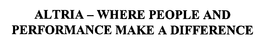 ALTRIA - WHERE PEOPLE AND PERFORMANCE MAKE A DIFFERENCE trademark
