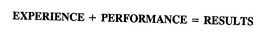 EXPERIENCE + PERFORMANCE = RESULTS trademark