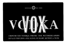 VOX VODKA DISTILLED V FIVE TIMES IMPORTED VODKA FROM THE NETHERLANDS DISTILLED FROM GRAIN-40% ALCOHOL BY VOLUME (80 PROOF)-750 ML trademark