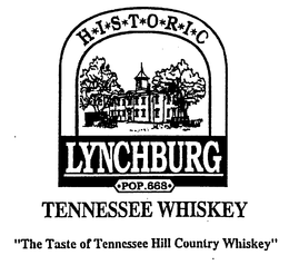 HISTORIC LYNCHBURG POP.668 TENNESSEE WHISKEY "THE TASTE OF TENNESSEE HILL COUNTRY WHISKEY" trademark