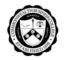 COMMONWEALTH BUSINESS COLLEGE ESTABLISHED 1890 CBC SCIENTIA SAPIENTIA IUSTITIA trademark