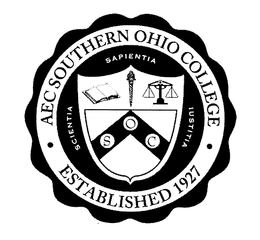 AEC SOUTHERN OHIO COLLEGE ESTABLISHED 1927 SOC SAPIENTIA SCIENTIA IUSTITIA trademark