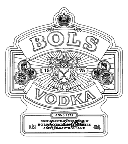 BOLS VODKA 1575 SEMPER IDEM PREMIUM QUALITY ANNO 1575 PRODUCED & BOTTLED UNDER LICENCE OF BOLS ROYAL DISTILLERIES AMSTERDAM HOLLAND 0.251 40% OBJ trademark