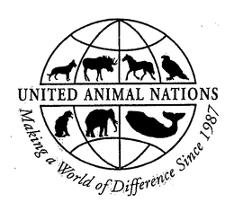 UNITED ANIMAL NATIONS MAKING A WORLD OF DIFFERENCE SINCE 1987 trademark