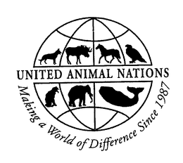 UNITED ANIMAL NATIONS MAKING A WORLD OF DIFFERENCE SINCE 1987 trademark