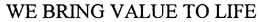 WE BRING VALUE TO LIFE trademark