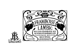 LB LINDEMANS FRAMBOISE LAMBIC SPONTANE GISTING MERCHANT DU VIN FERMENTATION SPONTANEE BELGIAN FRAMBOISE ALE MALT BEVERAGE WITH RASPBERRIES ADDED VLEZENBEEK BELGIUM BROUWERIJ trademark