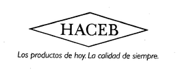 HACEB LOS PRODUCTOS DE HOY. LA CALIDAD DE SIEMPRE trademark