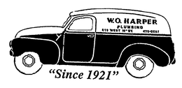 W.O. HARPER PLUMBING 410 WEST 18TH ST. 476-2657 "SINCE 1921" trademark