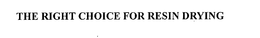 THE RIGHT CHOICE FOR RESIN DRYING trademark