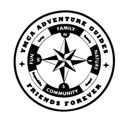 YMCA ADVENTURE GUIDES FRIENDS FOREVER FUN CARING FAMILY HONESTY NATURE RESPECT COMMUNITY RESPONSIBILITY trademark