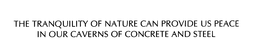 THE TRANQUILITY OF NATURE CAN PROVIDE US PEACE IN OUR CAVERNS OF CONCRETE AND STEEL trademark