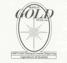 MOBILE GOLD STAR, INC. 24KT GOLD PLATING & CUSTOM ENGRAVING SIGNATURE OF QUALITY trademark
