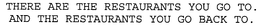 THERE ARE THE RESTAURANTS YOU GO TO. AND THE RESTAURANTS YOU GO BACK TO. trademark