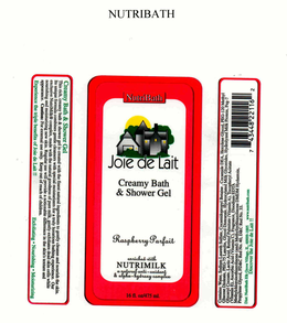 NUTRIBATH JOIE DE LAIT CREAMY BATH & SHOWER GEL RASPBERRY PARFAIT ENRICHED WITH NUTRIMILK A NATURAL ANTI-OXIDANT & ALPHA-HYDROXY COMPLEX trademark