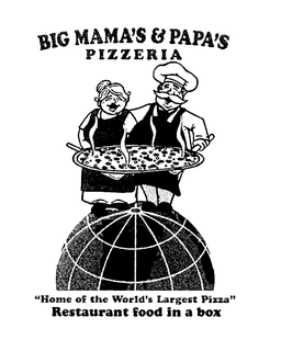 BIG MAMA'S & PAPA'S PIZZERIA "HOME OF THE WORLD'S LARGEST PIZZA" RESTAURANT FOOD IN A BOX trademark