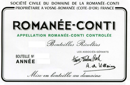 SOCIETE CIVILE DU DOMAINE DE LA ROMANEE-CONTI PROPRIETAIRE A VOSNE-ROMANEE (COTE-D'OR) FRANCE ROMANEE-CONTI APPELLATION ROMANEE-CONTI CONTROLEE BOUTEILLES RECOLTEES BOUTEILLE NO ANNEE LES ASSOCIES-GERANTS HENRI-FREDERIC ROCH A. DE VILLAINE MISE EN BOUTEILLE AU DOMAINE trademark
