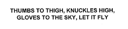 THUMBS TO THIGH, KNUCKLES HIGH, GLOVES TO THE SKY, LET IT FLY trademark